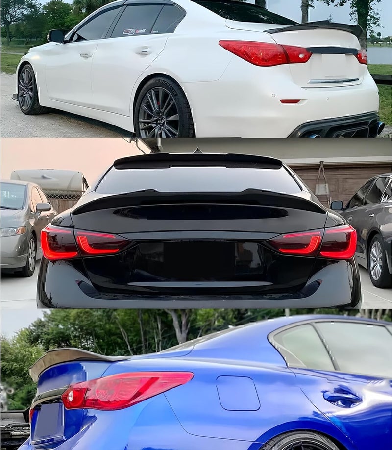 Oasiland جناح خلفي متوافق مع إنفينيتي Q50 2014-2024، تصميم PSM جناح بطة يناسب 14-24 سيدان 4 أبواب، جناح خارجي مرتفع لغطاء الصندوق لامع أسود - Image 2